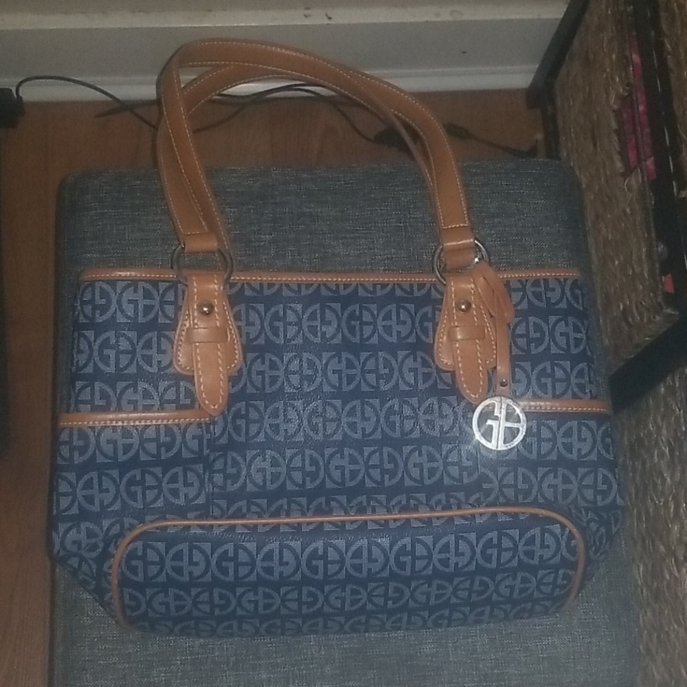 Gianni Bernini blue and tan Leather Handbag
